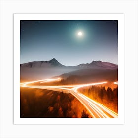 Light Trails In The Mountains Art Print