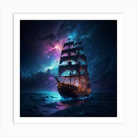 Ship In The Night Sky Art Print