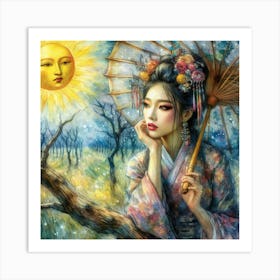 Asian Woman With Umbrella Art Print