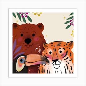 Tiger, Bear And Toucan Art Print