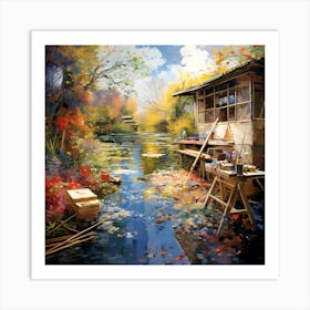 Aqua Allegro: Impressionist Ode to Riverside Elegance Art Print