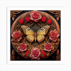 Butterfly And Roses 1 Art Print