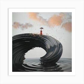 Woman Standing On A Wave Art Print