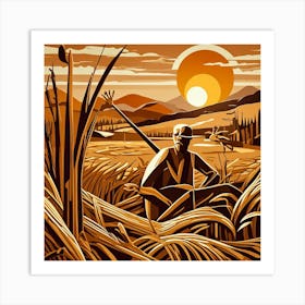 Old Time Harvesting Cubism Style Art Print