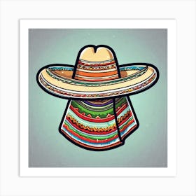 Mexican Sombrero And Poncho Sticker 2d Cute Fantasy Dreamy Vector Illustration 2d Flat Center Art Print