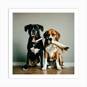 Dogs holding bones Art Print