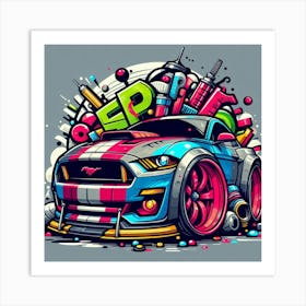 Mustang Vehicle Colorful Comic Graffiti Style Art Print