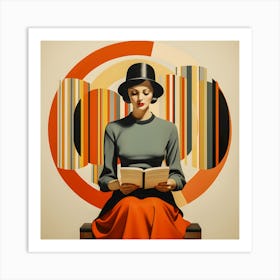 Modern Vintage Woman Reading – Geometric Art Deco Style Portrait" Art Print