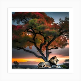 Lion Under The Tree 1 Art Print