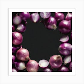 Purple Onions On Black Background Art Print