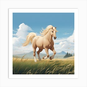 Palomino Horse Galloping In Open Countryside Art Print