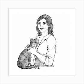 Cat And Woman Illustration(1) Art Print