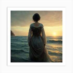 Woman Standing In The Ocean Art Print