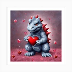 Waiting for Valentine's Day with Godzilla Mini Art Print