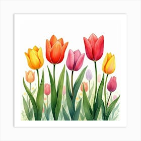 Watercolor Tulips Blooming In A Colorful Spring Garden 1 Art Print