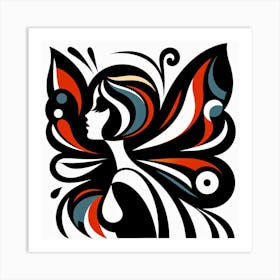 Abstract Butterfly Woman in Black Red & Blue Art Print