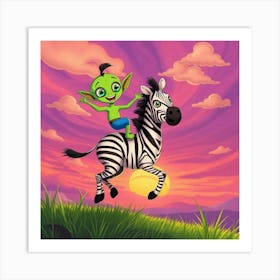 Elves On A Zebra Art Print