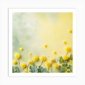 Yellow Dandelions On A Watercolor Background Art Print