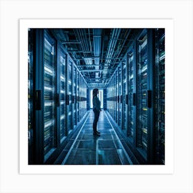 A Large Telecom Datacenter Interior Framed By Numerous Towering Server Racks No Human Presence The (1) 2 Art Print