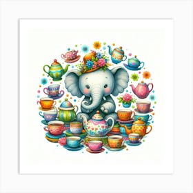 Elephant With Teapots Art Print