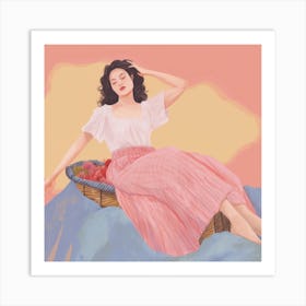 Girl In A Basket 3 Art Print