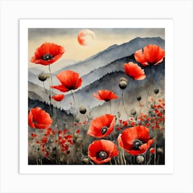 Poppy Landscape Painting (30) Art Print