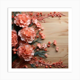 Paper Flowers On Wooden Background Art Print