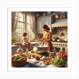 Family In The Kitchen 1 Art Print