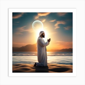 Person Praying On The Beach Art Print