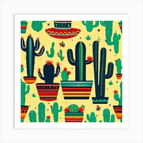 Mexican Cactus Pattern 21 Art Print