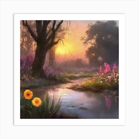 Sunset In The Forest Art Print