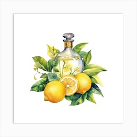 Watercolor Of Lemons And Perfume Bottle Art Print