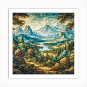 Landscape With Trees And Mountains Art Print