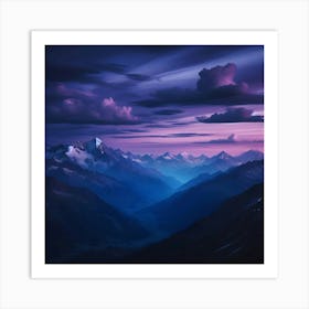 Mountain Landscape Panorama At Dusk with Valley Art Print