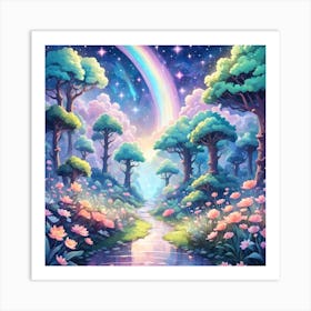 A Fantasy Forest With Twinkling Stars In Pastel Tone Square Composition 331 Art Print