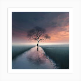 Lone Tree At Sunrise Art Print