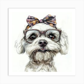 Dog With Glasses 33 Art Print