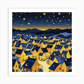 Paper Art Illustration Concept Of Heaven Night Landscape Of Village Tove Jansson Illustration Of A Girl Looking Up At The Stars (4) Art Print