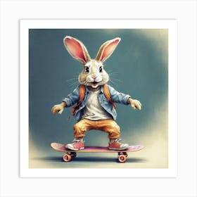 Bunny Skateboarding Art Print