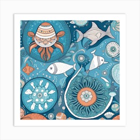 Seamless Pattern With Sea Creatures Art Print