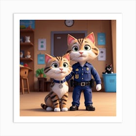 Police Officer And Cat Art Print