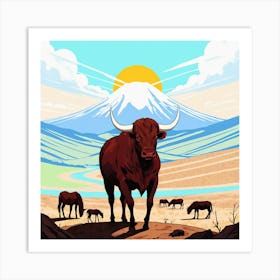 Bulls In The Desert 5 Art Print