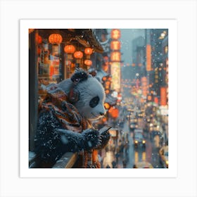 Panda Bear In The Snow 1 Art Print