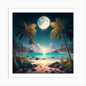 Full Moon On The Beach Art Print