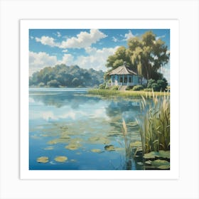 Dreamshaper V7 A Tranquil Lakeside Scene Where The Azure Water 0 Art Print