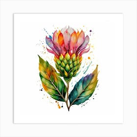 Watercolor Protea Flower Art Print