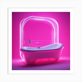 Furniture Design, Tall Bathtub, Inflatable, Fluorescent Viva Magenta Inside, Transparent, Concept Pr Art Print