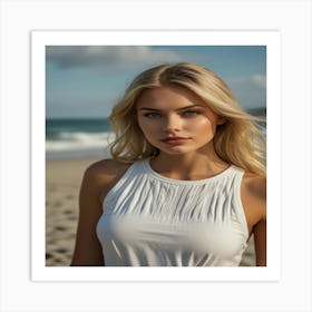 A Beautifu Blonde Girl Model On A Beach 2 Art Print