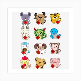 Cute Chinese Zodiac Animal Signs Lunar New Year Art Print