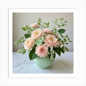 Pastel Roses In A Vase Art Print